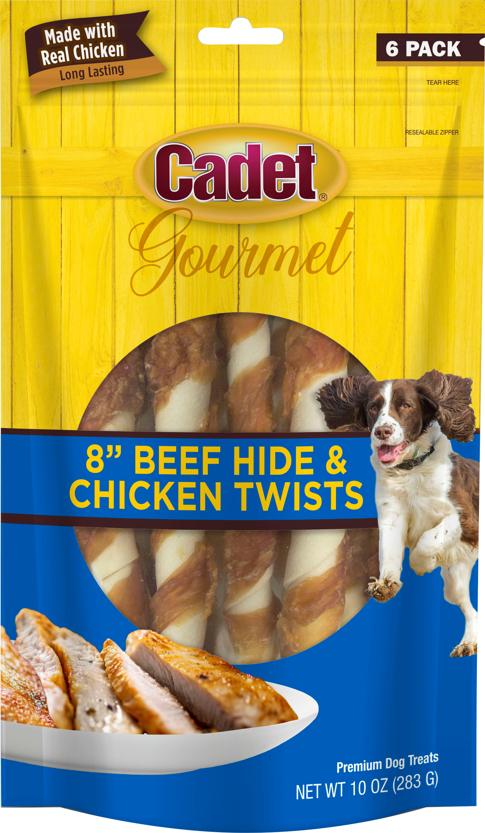 CADET GOURMET RAWHIDE TWISTS | CHICKEN | 8 IN-6 PK | 654708