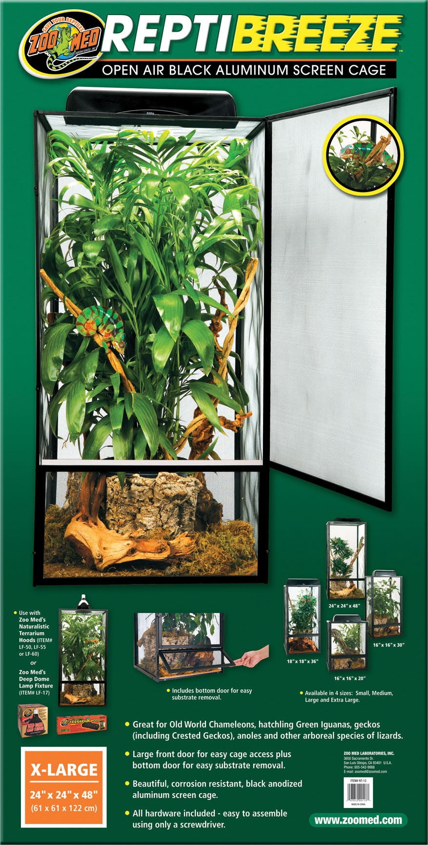 REPTIBREEZE OPEN AIR ALUMINUM SCREEN CAGE | BLACK | XL-24X24X48 IN