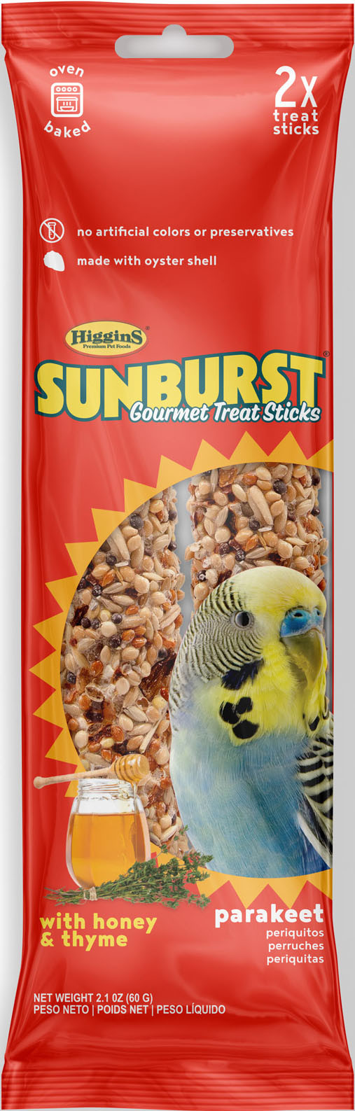 SUNBURST GOURMET AVIAN TREAT STICKS PARAKEET | HONEY/THYME | 2.1