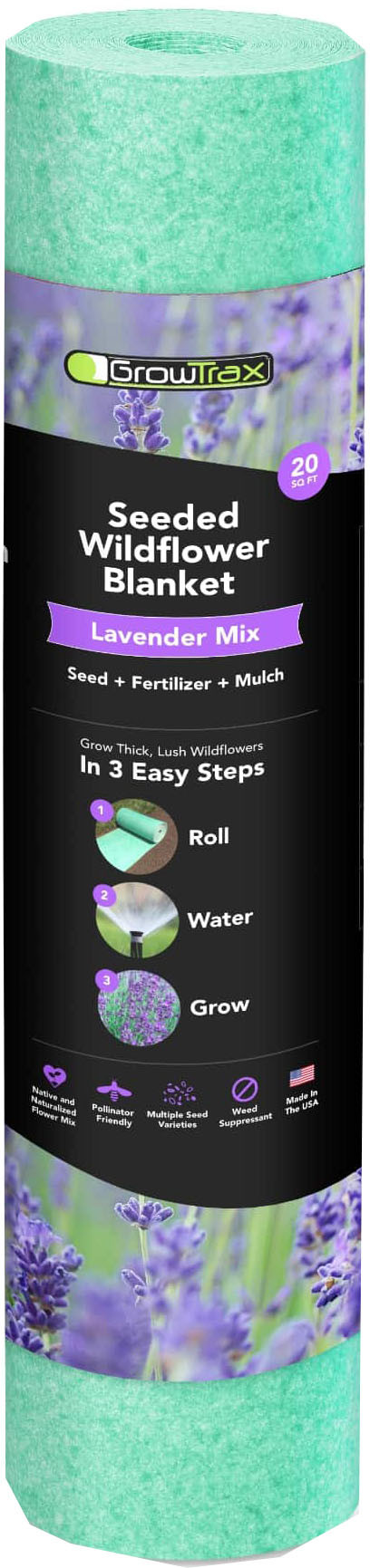 GROWTRAX SEEDED WILDFLOWER BLANKET LAVENDER MIX | 20 SQ FT