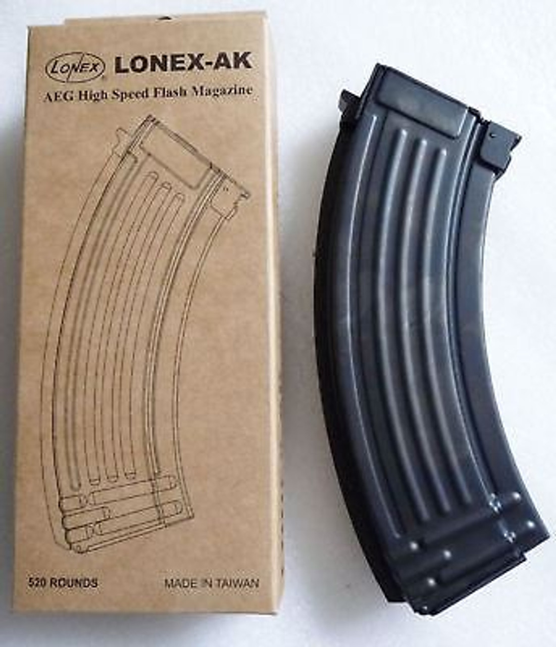 2x Ak Metal Black Lonex Flash Magazine Mag 520Rds Asg Ak47 Pull Cord