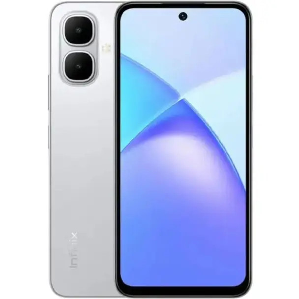 Infinix Smart 10 4G DS 4/64GB Titanium 4G dual-SIM smartphone with 6.67" IPS HD+ display (720×1600, 120 Hz), 4 GB RAM + 64 GB storage, Unisoc T7250 processor, 8 MP front & rear cameras, 5000 mAh battery, and USB-C charging.