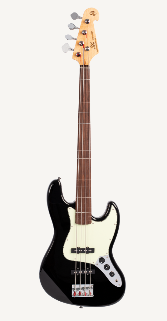 SX Vintage Style Fretless Jazz Bass - Black
