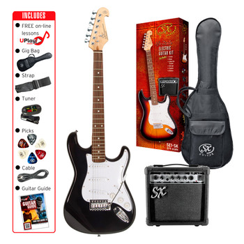 SX SE1SK34 3/4 Size Electric Guitar Pack - Black SX SE1SK34 3/4 Size Electric Guitar Pack - Black