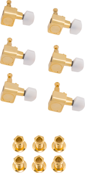 Fender Deluxe Cast/Sealed Guitar Tuning Machines with Pearl Buttons, Set of 6, Gold