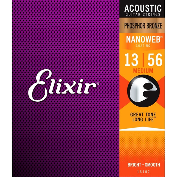 Elixir Acoustic Guitar Strings - Phosphor Bronze 13-56 Medium Gauge