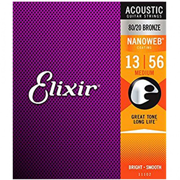 Elixir Acoustic Guitar Strings - 80/20 Bronze 13-56 Medium Gauge