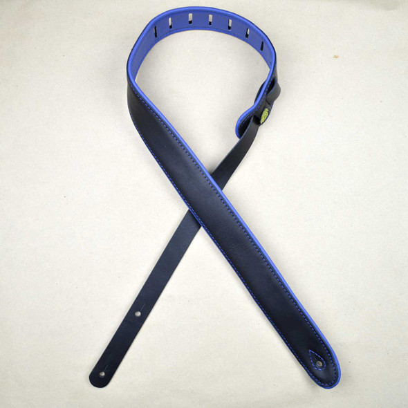 Colonial Leather 2.0″ Padded Upholstery Leather Guitar Strap Black & Blue