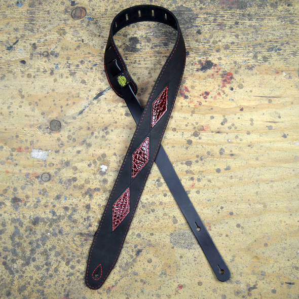 Colonial Leather Red Croc Diamond Pattern on Black Leather Inlay Strap