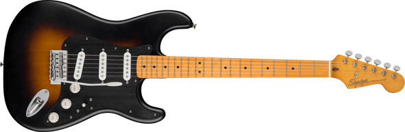 Squier 40th Anniversary Stratocaster®, Vintage Edition, Maple Fingerboard, Black Anodized Pickguard, Satin Wide 2-Color Sunburst