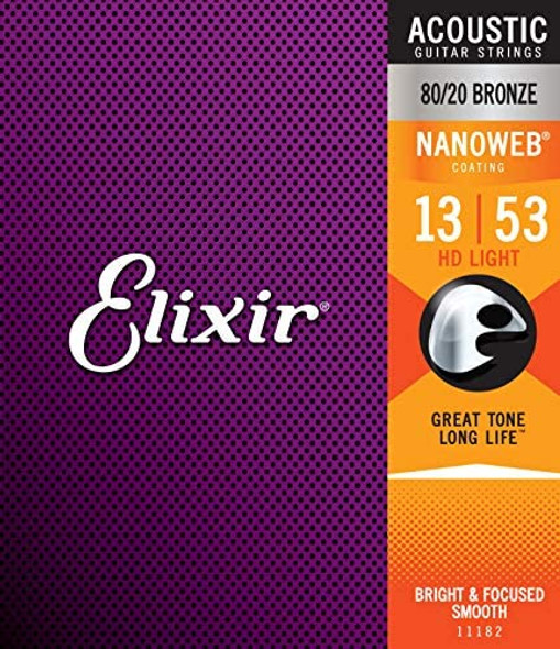 Elixir Acoustic Guitar Strings - 80/20 Bronze Nanoweb (13-53) HD Light