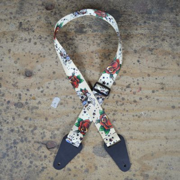 Colonial Leather White Skull Printed Webbing Guitar Strap