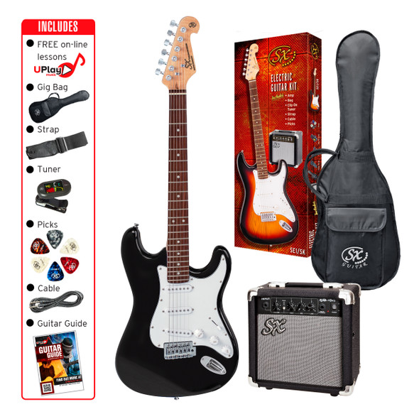 SX SE1SKB Electric Guitar Pack - Black