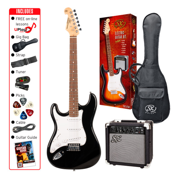 SX SE1SKLHB Electric Guitar Pack Left-Handed - Black