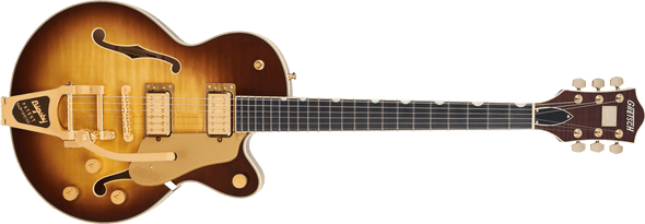 Gretsch Broadkaster Jr. LX Figured Center Block with String-Thru Bigsby and Gold Hardware, Ebony Fingerboard, Caramel Dawn