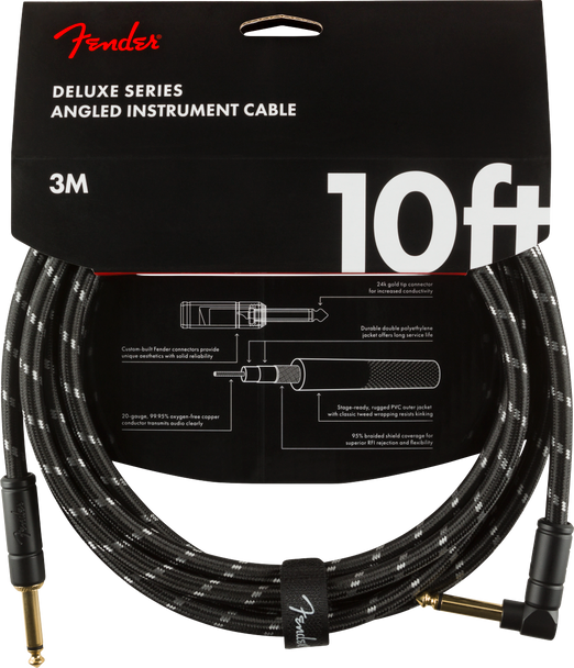 Fender Deluxe Series Instrument Cable, Straight/Angle, 10', Black Tweed