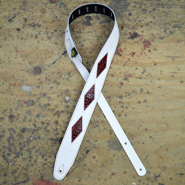 Colonial Leather Red Croc Diamond Pattern on White Leather Inlay Strap