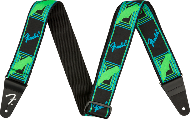 Fender Neon Monogrammed Strap, Green/Blue