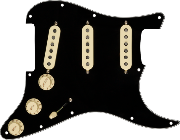 Fender Pre-Wired Strat Pickguard, Custom Shop Custom '69 SSS, Black 11 Hole PG