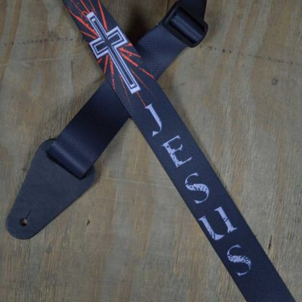 Colonial Leather Jesus & Cross Printed 50mm Webbing Guitar Strap