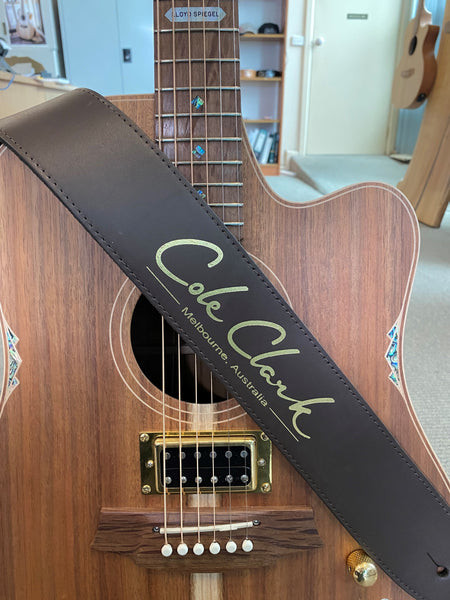 Cole Clark Leather Strap - Gold Script Logo