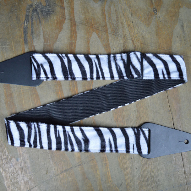 Colonial Leather Black & White Faux Zebra Fur Guitar Strap