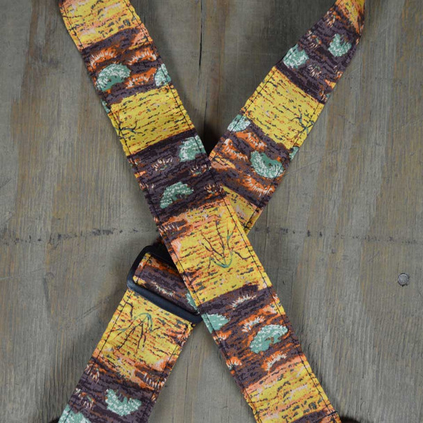 Colonial Leather Aboriginal Art Guitar Strap - Yellow Bush