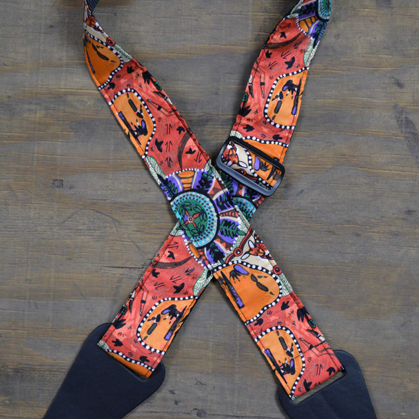 Colonial Leather Aboriginal Art Guitar Strap - Kangaroo Ground