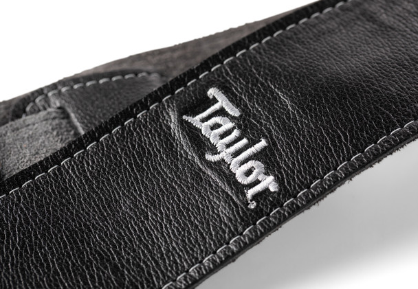 Taylor 2.5" Black Leather Guitar Strap - Black, Suede Back