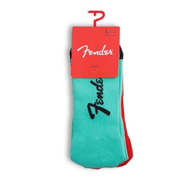 Fender "Exploded Logo" Large Crew Socks in Assorted Colours - 3-Pair (Perris Licensed)