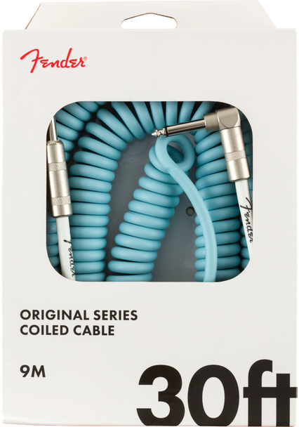 Fender Original Series Coil Cable, Straight-Angle, 30', Daphne Blue