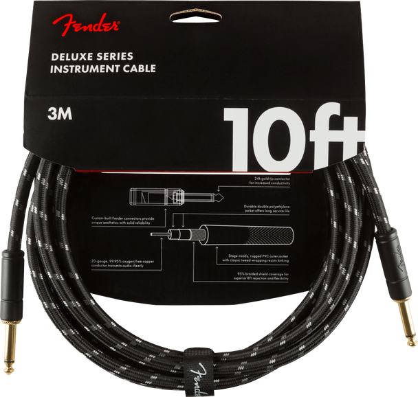 Fender Deluxe Series Instrument Cable, Straight/Straight, 10', Black Tweed