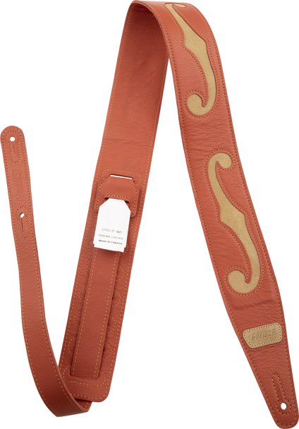 Gretsch F-Holes Leather Strap, Orange and Tan, 3"