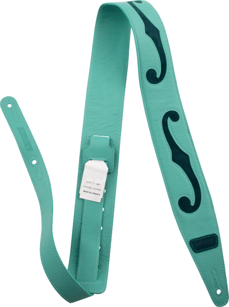 Gretsch F-Holes Leather Strap, Surf Green with Dark Green Accents, 3"