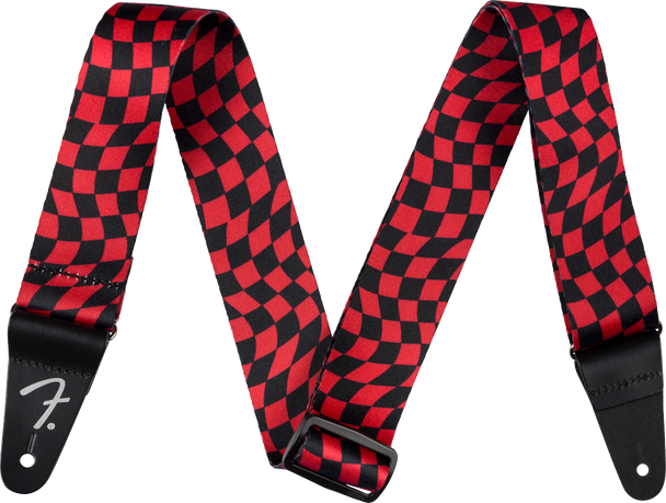 Fender Wavy Checkerboard Polyester Strap, Red