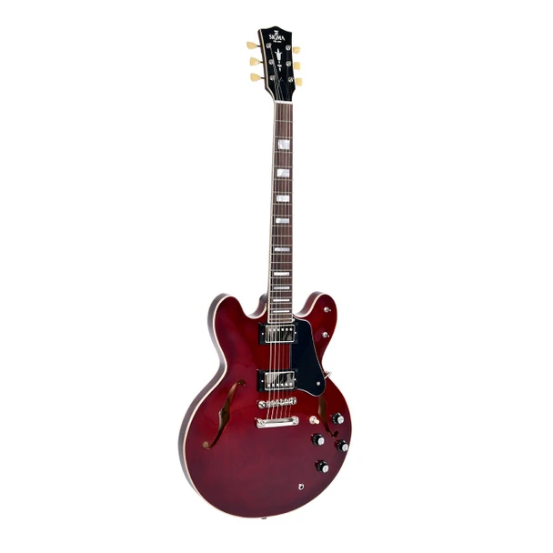 Sigma HBA-102H-TR Semi-Hollow Electric Guitar - Transparent Cherry Red