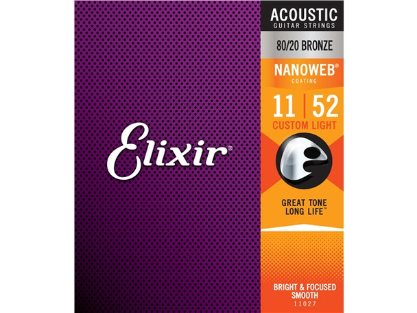 Elixir Acoustic Nanoweb 80/20 Bronze (11-52) Custom Light