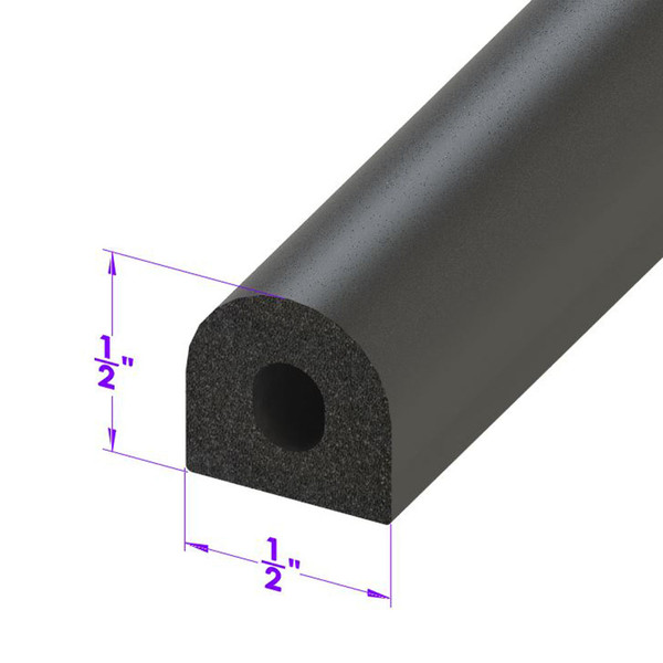 D Shaped Extrusion.  1/2" wide X 1/2" high-LP 80-A