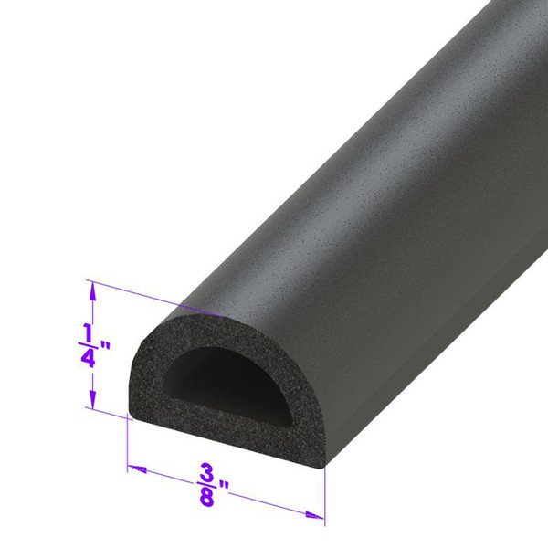 D Shaped Extrusion.  3/8" wide X 1/4" high-LP 80-D