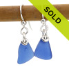 Small Blue Simply Sea Glass On Silver Earrings