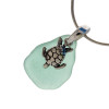 Bright aqua green sea glass set on a solid sterling cast bail with a sterling silver sea turtle charm.
The sea glass necklace comes on our 18" solid sterling smooth snake chain (SHOWN and included)