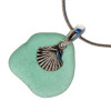 Vivid aqua green sea glass set on a solid sterling cast bail with a sterling silver shell charm.
The sea glass necklace comes on our 18" solid sterling smooth snake chain (SHOWN and included)