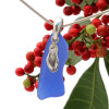 Beach found blue sea glass is combined with a solid sterling flip flop charm and presented on an 18 Inch solid sterling snake chain.