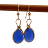 Perfect Blue Sea Glass Earrings In Gold Wire Bezel©