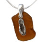 A simple but bright and old amber brown sea glass piece set on a solid sterling professionally handcast bail and finished with a flip flop charm!