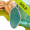 Tropical Aqua Blue Sea Glass In S/S Deluxe Wire Bezel©