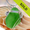 A perfect frosted piece of genuine green sea glass is set in our secure triple sterling setting.
A great pendant for any necklace.