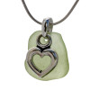 A smaller piece of natural pale olive green sea glass set on a solid sterling hand cast bail with a sterling silver heart charm. A perfect sea glass necklace for any sea glass lover!
