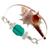 Pure white sea glass pieces and a handmade center bead of vivid teal green set with sterling details on a thin solid sterling flat bangle bracelet.