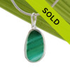 Spring Rain - Green Seaham Sea Glass Necklace Pendant In S/S Original Wire Bezel©